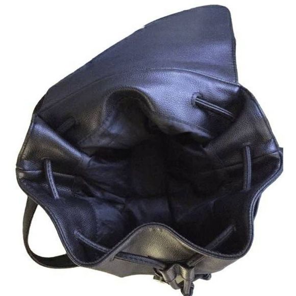 Victoria's Secret Solid Black Faux Pebble Leather Drawstring Backpack Bag - Picture 2 of 16